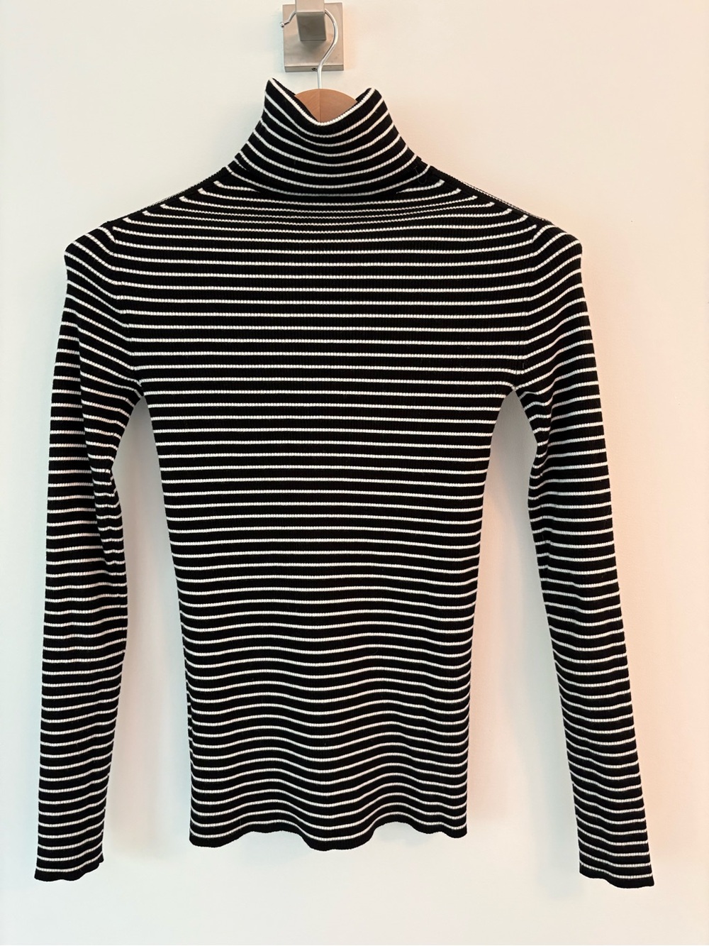 La Ligne Black & White Striped Turtleneck Top